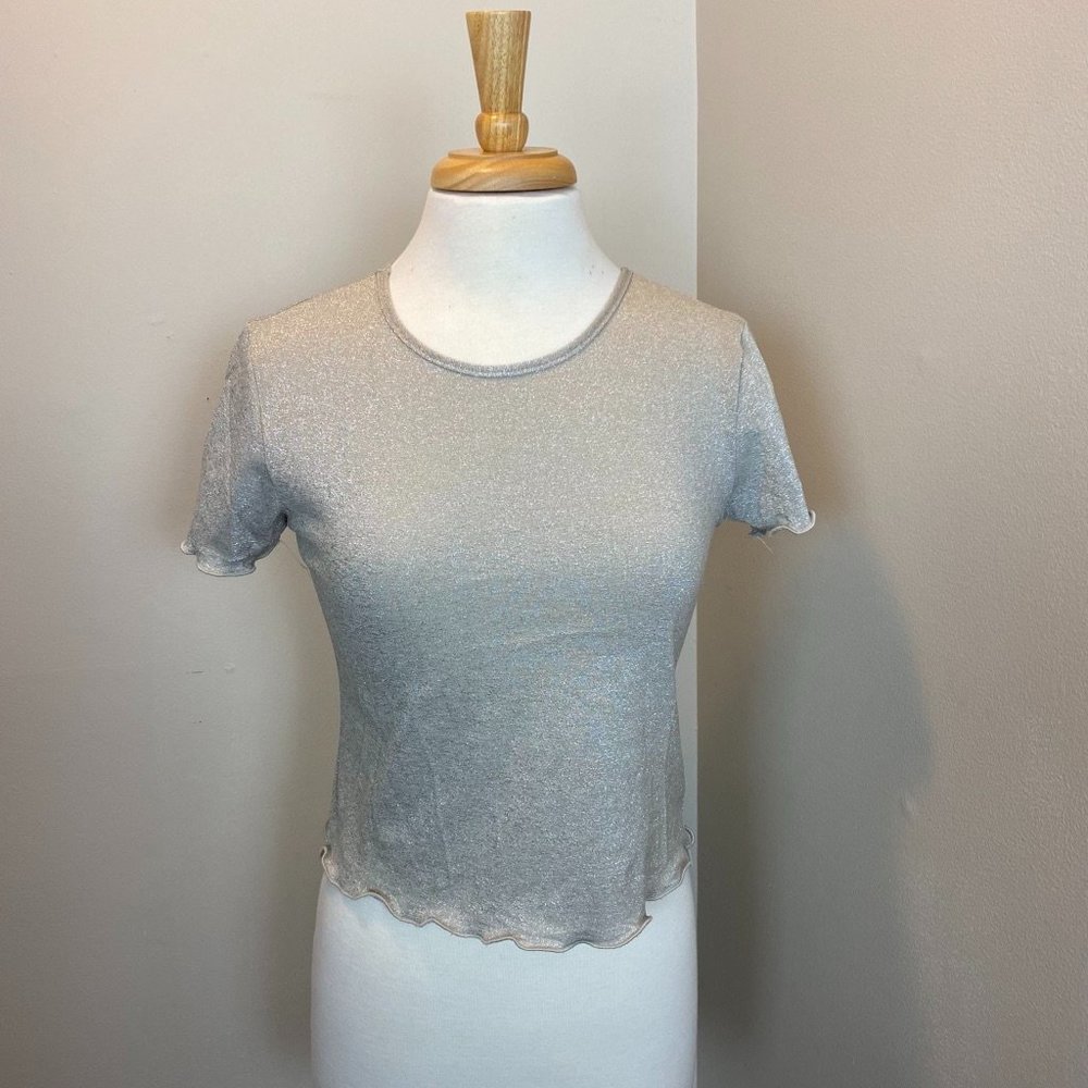 Urban Outfitters Silver Lurex Crop Tee | Size Large